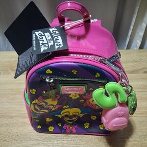 Loungefly Pink and Purple Killer Clowns from Space Backpack with B&BW Keychain